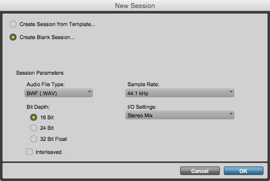 How to Record a Song: Pro Tools New Session Window